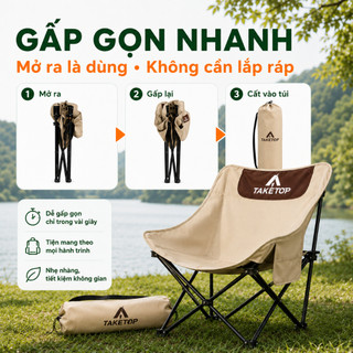Ghế mặt trăng gấp gọn dã ngoại chịu tải 300kg, ghế camping ngồi êm, khung chắc chắn, kèm túi đựng dễ mang đi