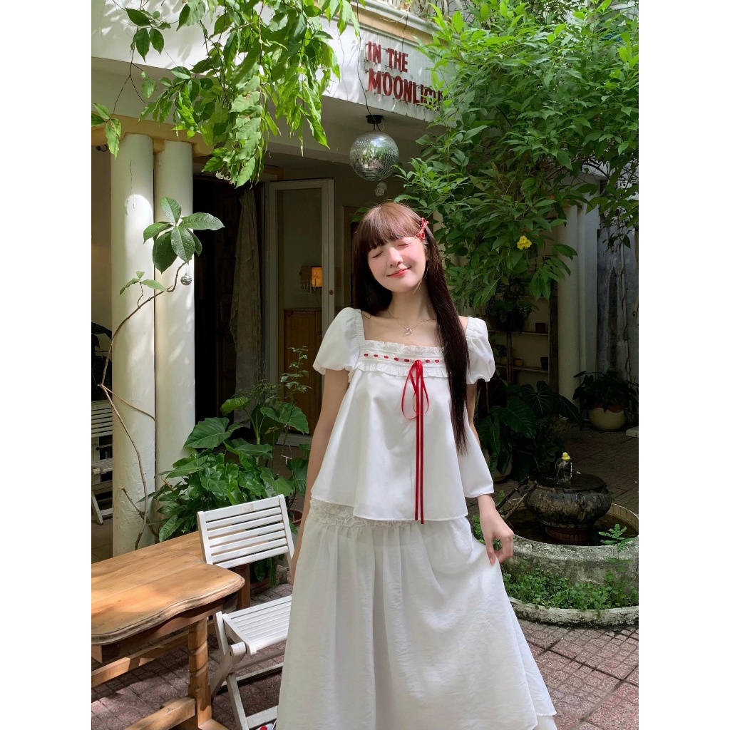 Áo kiểu Nữ SYRON TOP Cổ Vuông Phối Nơ Dáng Babydoll Dễ Thương SECODEE