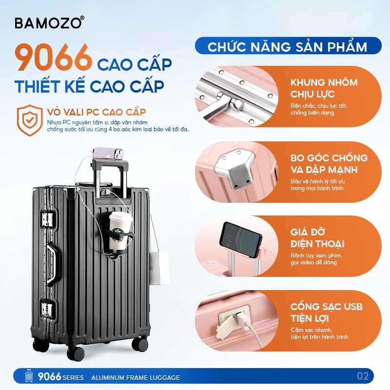 Vali Du Lịch 9066 Bamozo Size 28 Cao Cấp Bo 4 Góc Chống Va Đập Bảo Hành 5 Năm_9066 | BigBuy360 - bigbuy360.vn