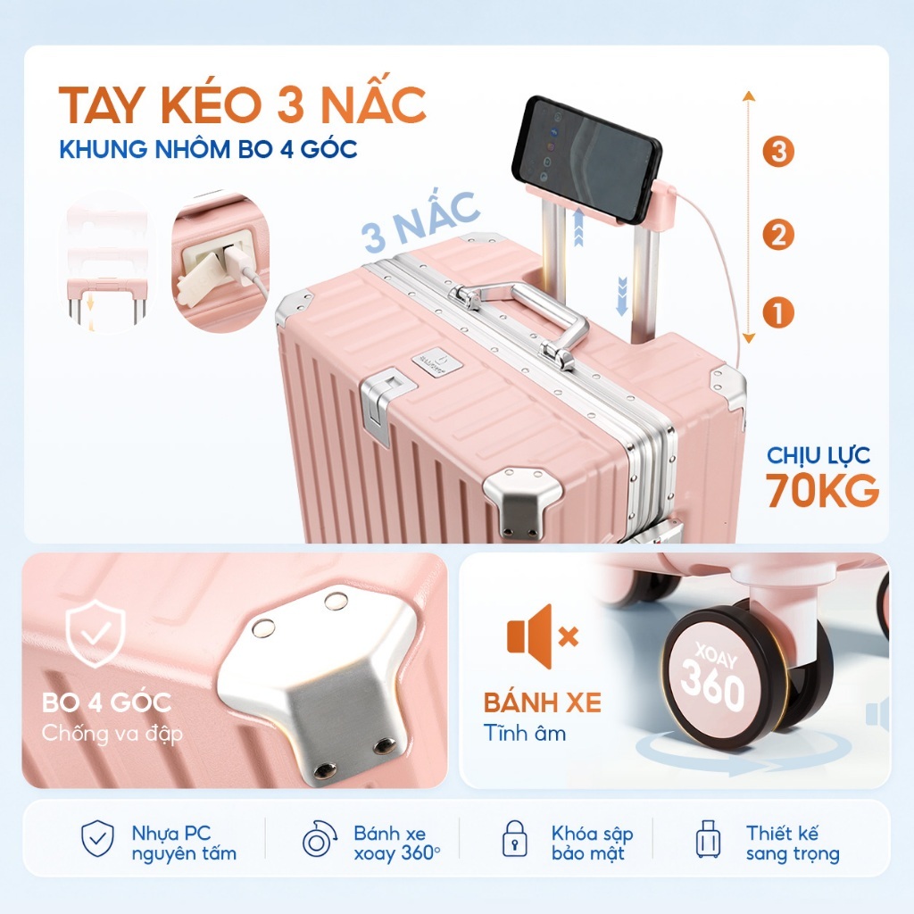 Vali Du Lịch 9066 Bamozo Size 28 Cao Cấp Bo 4 Góc Chống Va Đập Bảo Hành 5 Năm_9066 | BigBuy360 - bigbuy360.vn
