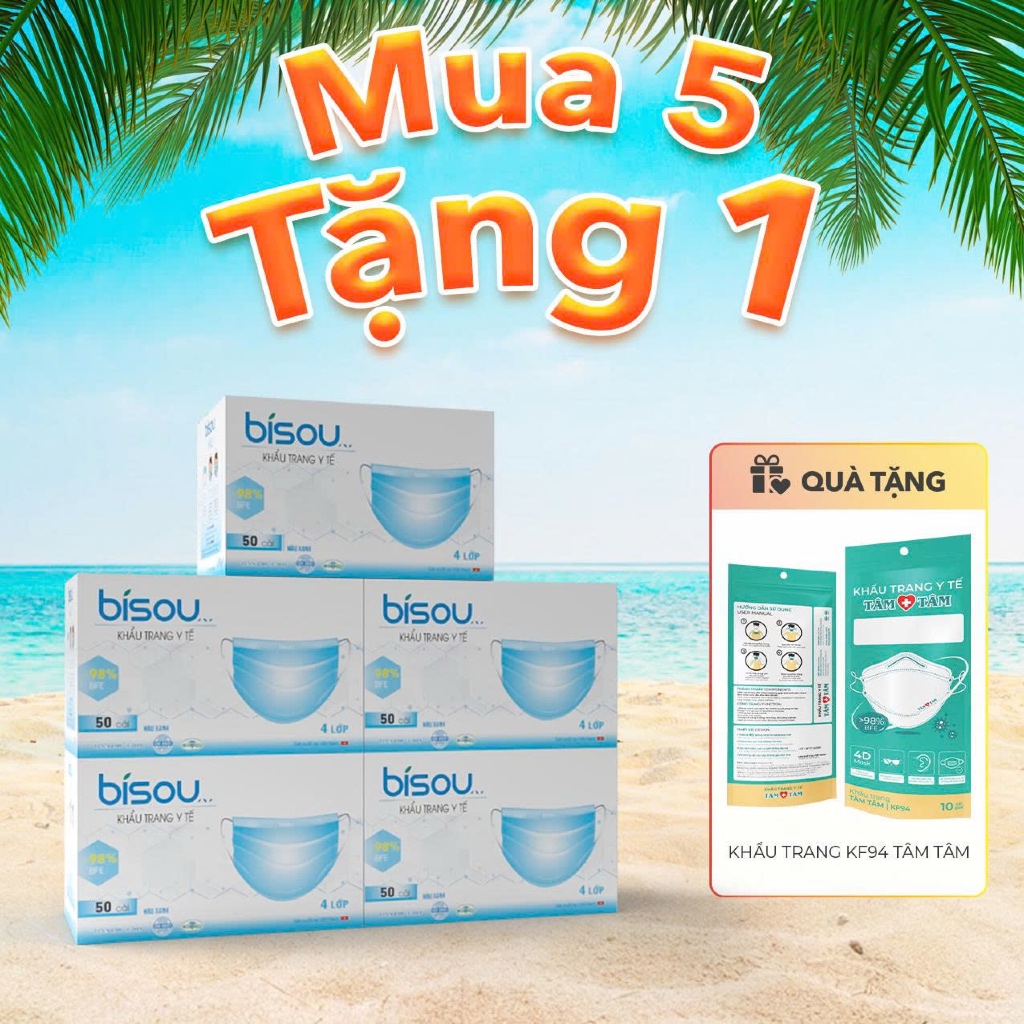 Hộp 50 cái khẩu trang y tế hiệu BISOU