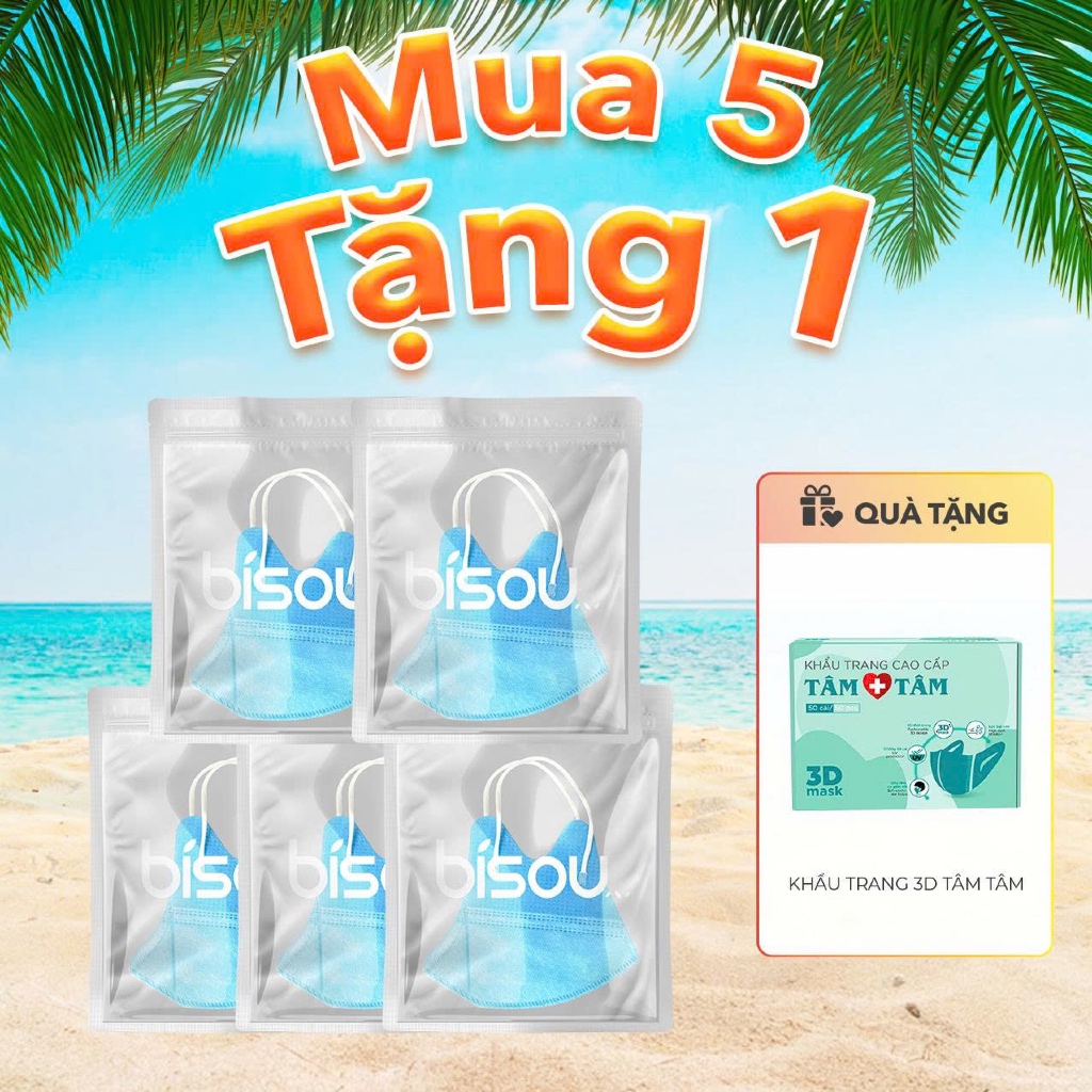 Túi 10 cái khẩu trang cao cấp 5D hiệu BISOU, thiết kế thời trang