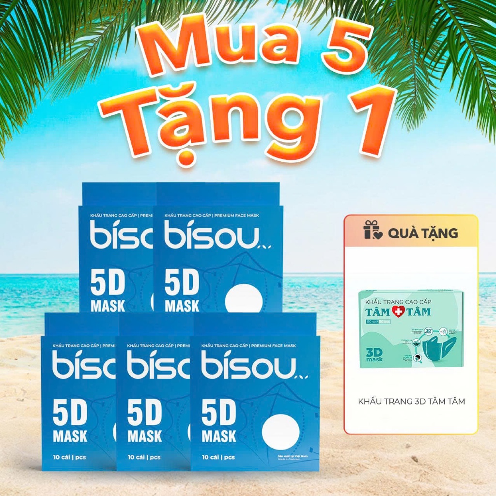 Hộp 10 cái khẩu trang cao cấp 5D hiệu BISOU