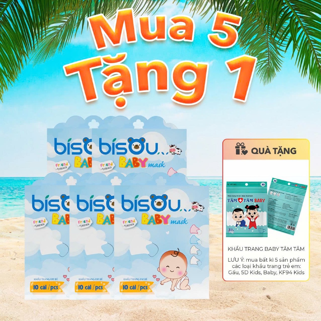 Hộp 10 cái khẩu trang 3D Bisou hoạ tiết dành cho bé từ 2-5 tuổi