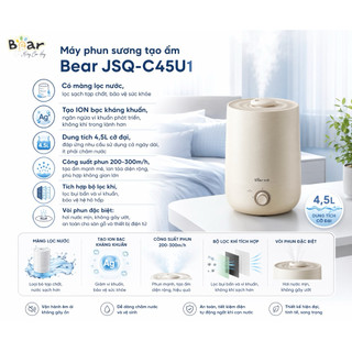 Máy Phun Sương Tạo Ẩm Bear JSQ-C45U1 Dung Tích 4,5L Tạo Ẩm Diện Rộng, Có Màng Lọc Nước, Tạo ION Bạc Giúp Kháng Khuẩn