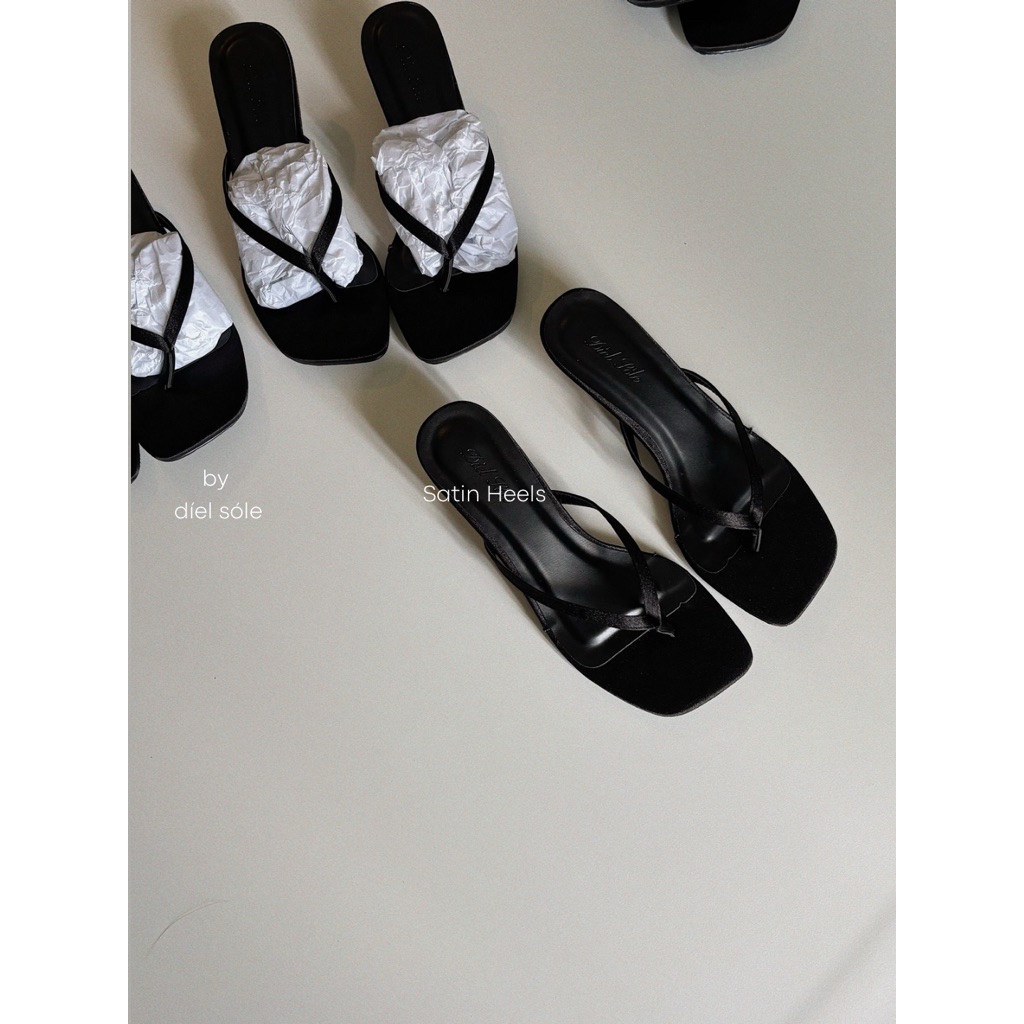 Satin Heels @díelsóle- Guốc Xỏ Ngón Cao Gót 3P Nữ Thanh Lịch Phong Cách Minimal