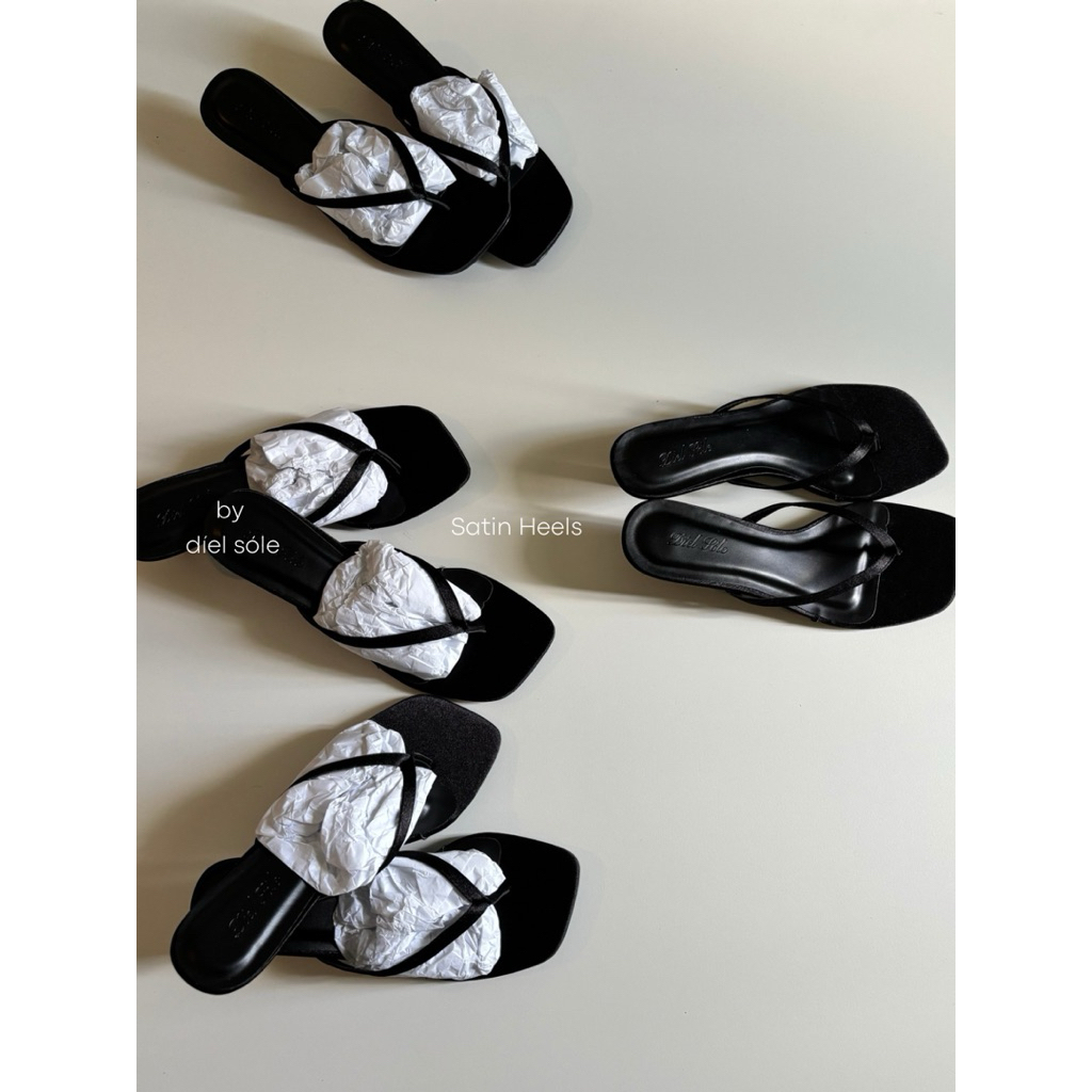 Satin Heels @díelsóle- Guốc Xỏ Ngón Cao Gót 3P Nữ Thanh Lịch Phong Cách Minimal