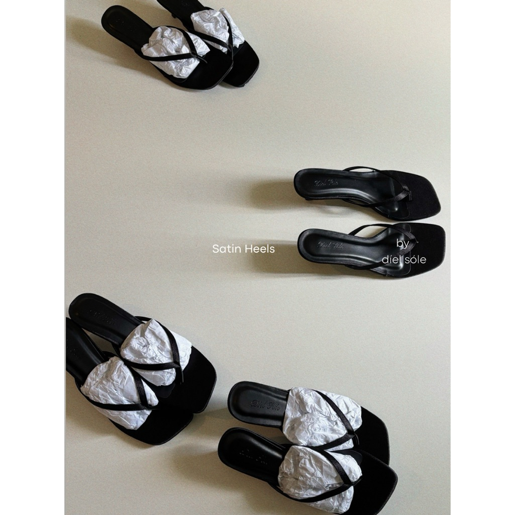 Satin Heels @díelsóle- Guốc Xỏ Ngón Cao Gót 3P Nữ Thanh Lịch Phong Cách Minimal