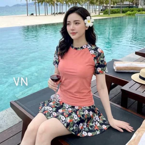 Đồ bơi nữ dài tay bigsize 40-70kg, đồ bơi cho nữ áo dài tay quần đùi hoạ tiết hoa lá
