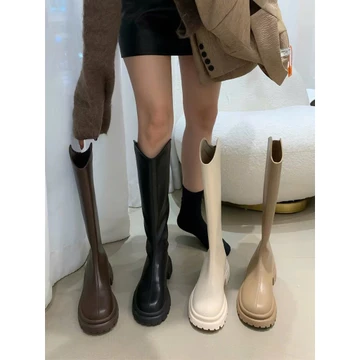 Boot Nữ Ống Cao Đế Bánh Mì, Boot Cao Gối Da Mềm Hàn Quốc, Giày Boot Nữ Cá Tính Thời Trang, Boot Đế Chunky Tôn Dáng