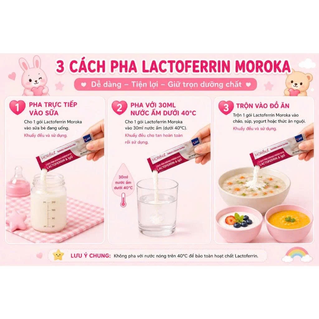 Bột Tăng Đề Kháng Lactoferrin MOROKA Synbiotics Hỗ Trợ Tiêu Hóa, Trí Não, Thị Lực