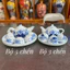 Bộ Trà Cúng Men Lam Vẽ Kĩ Bát Tràng Họa Tiết Sen, Bộ Ly Tách Trà Cúng