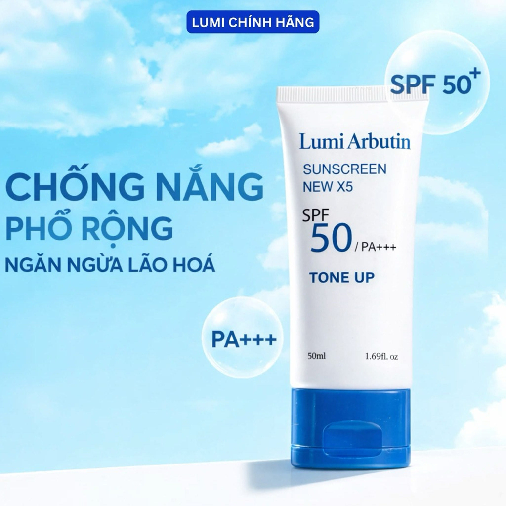 Kem Chống Nắng Lumi Arbutin Chăm Sóc Da Mỗi Ngày Kết Cấu Mỏng Nhẹ Dưỡng Da Mịn Màng