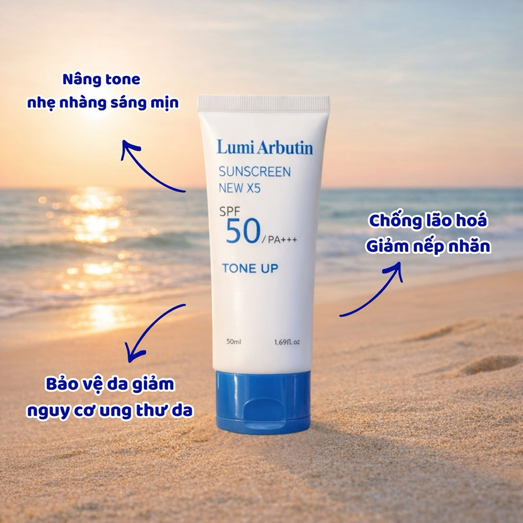 Kem Chống Nắng Lumi Arbutin Sunscreen New X5 – Bảo Vệ Da Hằng Ngày, Dưỡng Da Mịn Sáng