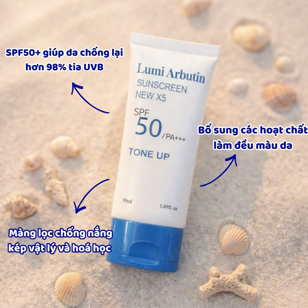 Kem Chống Nắng Lumi Arbutin Chăm Sóc Da Mỗi Ngày Kết Cấu Mỏng Nhẹ Dưỡng Da Mịn Màng