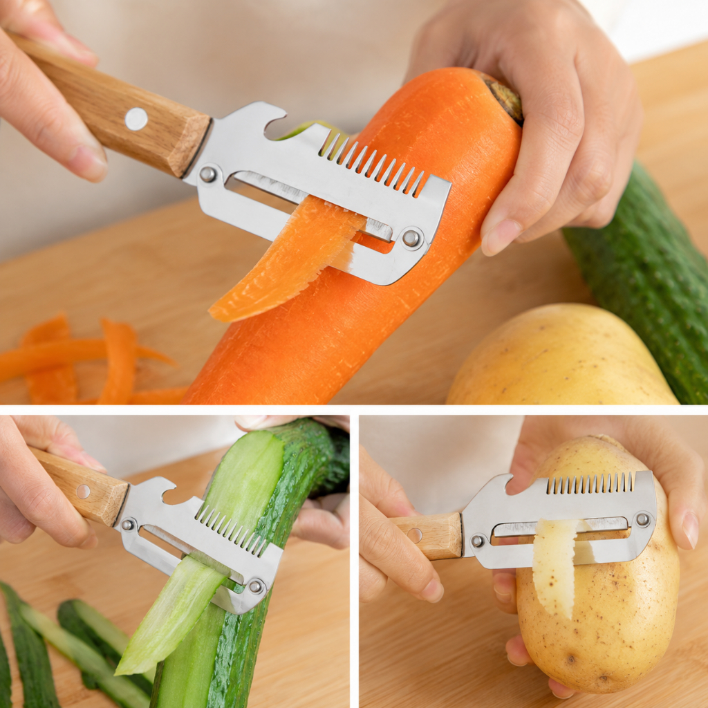 Dao Nạo Rau Củ Đa Năng Inox Cán Gỗ - Dao Bào Rau Củ Nạo Vỏ Nạo Sợi Cà Rốt Khoai Tây Dưa Leo