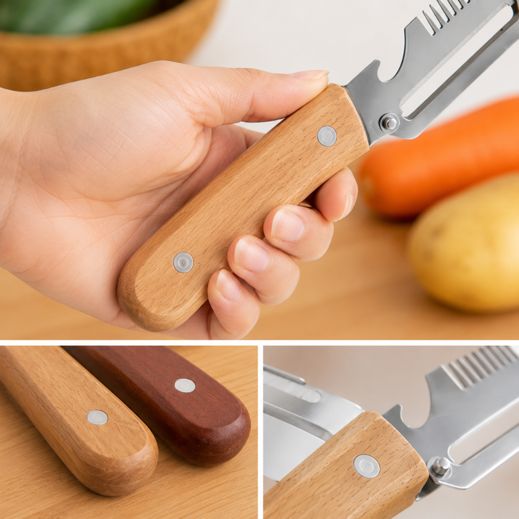 Dao Nạo Rau Củ Đa Năng Inox Cán Gỗ - Dao Bào Rau Củ Nạo Vỏ Nạo Sợi Cà Rốt Khoai Tây Dưa Leo