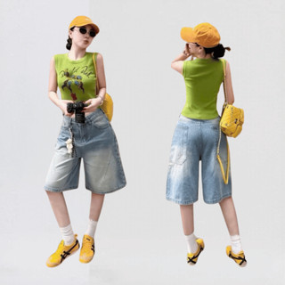 [Cứu Tinh Đùi To] Quần Bò Lửng Bermuda Mei clothing shop - Form Rộng Ống Suông - Thiết Kế Ly Chéo Bụi Bặm Trẻ Trung