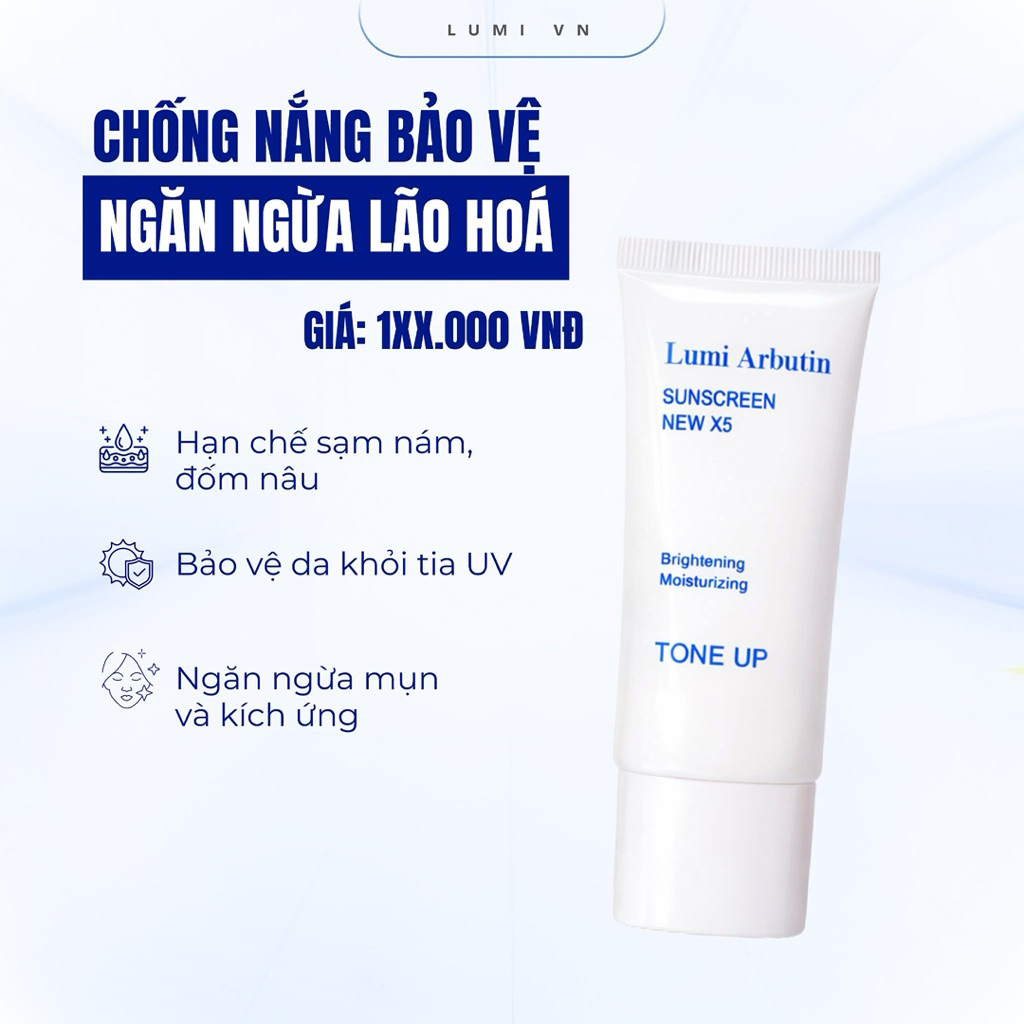 Kem Chống Nắng Lumi Arbutin Tone Up – Bảo Vệ Da, Dưỡng Ẩm Và Nâng Tông Nhẹ 30gr