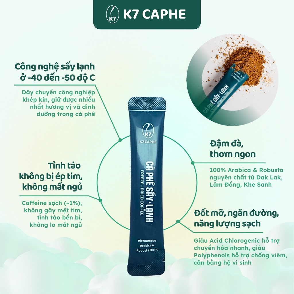 [Trải nghiệm tiết kiệm] Bộ 7 que cà phê sấy lạnh K7 đậm vị ngon như cold brew - 100% Arabica & Robusta - Không ép tim