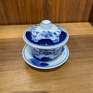 Bát Sâm Thờ Cúng (chén Sâm, chén Khải) Bát Trà Sâm Men Lam Bát Tràng Hàng Vẽ Tay Kĩ Họa Tiết Sen