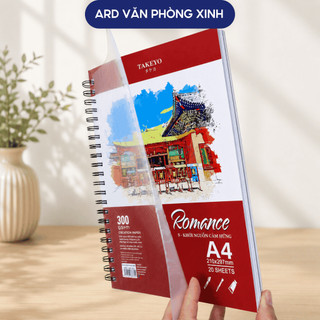 Sổ lò xo giấy vẽ Takeyo Romance A4 300gsm 20 tờ, giấy mỹ thuật đa năng vẽ màu nước marker acrylic S2