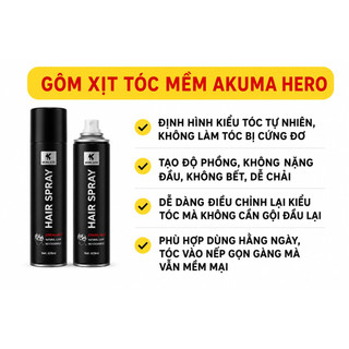 [SALE 7-7] Keo Xịt tóc AKUMA HERO 150ml định hình kiểu tóc tự nhiên, tóc bồng bềnh, hương nước hoa