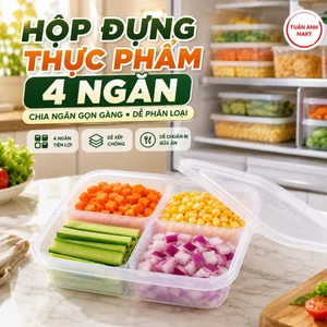 Combo 2 Hộp nhựa đựng thực phẩm 4 NGĂN, Khay đựng đồ ăn dặm chia ngăn có nắp tiện lợi