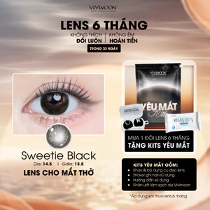 VIVIMOON lens cận 6 tháng Sweetie Black, kính áp tròng cho mắt thở màu đen giãn tròng to 14.5mm độ từ 0 đến 8