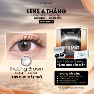 Kính áp tròng VIVIMOON màu nâu THƯƠNG BROWN, lens cận cho mắt thở, hạn sử dụng 6 tháng độ cận 0-8