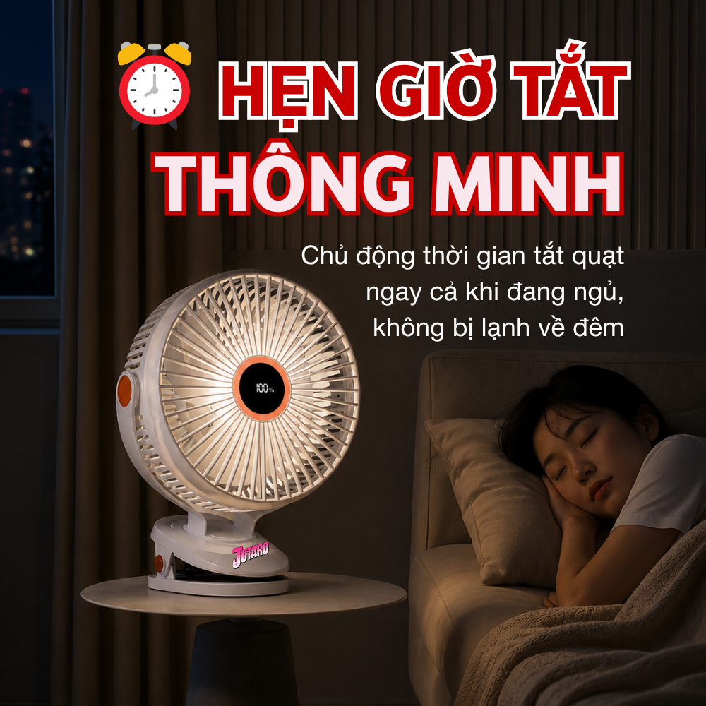 Quạt Tích Điện Kẹp LOẠI TO JOTARO J28 Pin Siêu Trâu 60Giờ, Hiện thị %pin, Dung Lượng Pin lớn, Lồng quạt 20cm