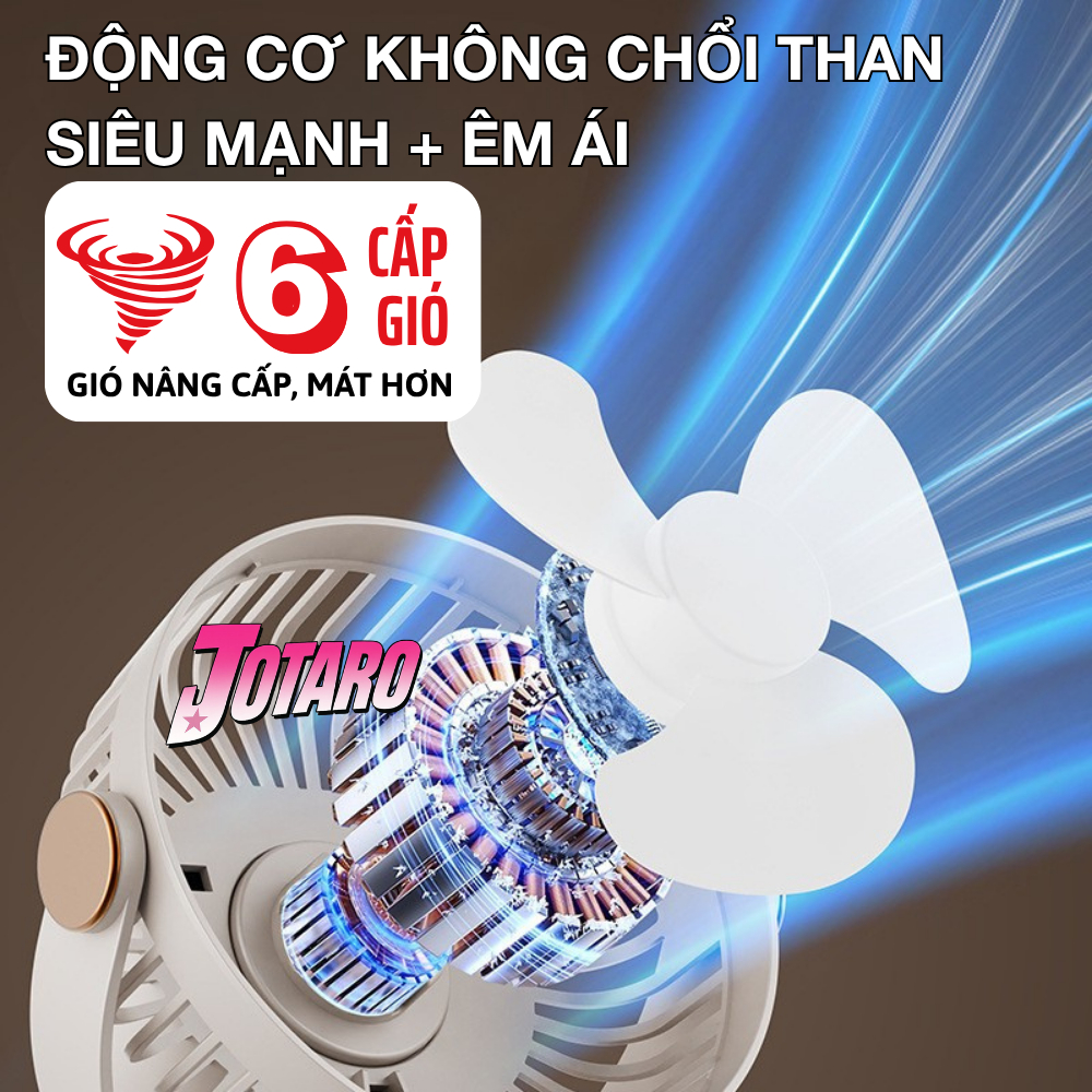 Quạt Tích Điện Kẹp LOẠI TO JOTARO J28 Pin Siêu Trâu 60Giờ, Hiện thị %pin, Dung Lượng Pin lớn, Lồng quạt 20cm