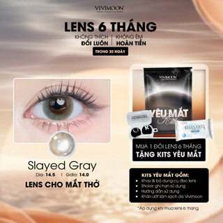Kính áp tròng VIVIMOON EYECONIC lens cận cho mắt thở màu xám baby Slayed Gray, giãn tròng to 14.5mm, hạn sử dụng 6 tháng