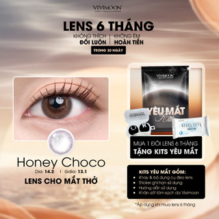 VIVIMOON lens cận 6 tháng Honey Choco, kính áp tròng cho mắt thở màu nâu tự nhiên độ từ 0 đến 8, Dia 14.2mm, Gdia 13.1mm