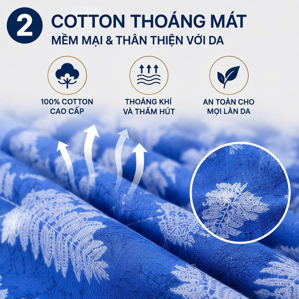 Bộ Ga Gối Cotton Thắng Lợi 4 Món Size 1m6 Aniva Home - Ga Bo Nệm 3-15cm, Cotton Mềm Mại Thoáng Mát