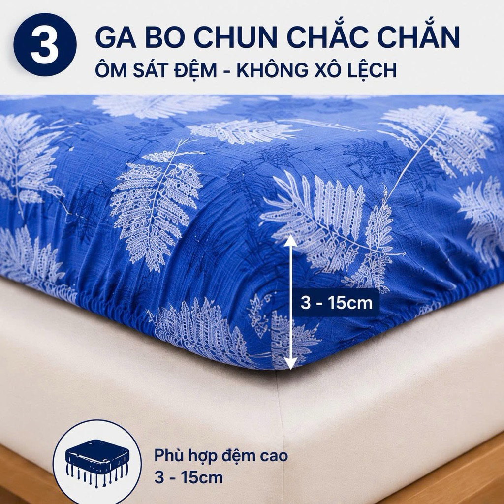 Bộ Ga Gối Cotton Thắng Lợi 4 Món Size 1m6 Aniva Home - Ga Bo Nệm 3-15cm, Cotton Mềm Mại Thoáng Mát