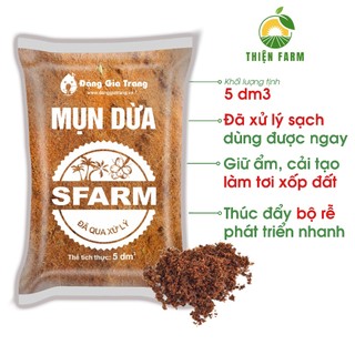 Mụn Xơ Dừa trồng cây THIỆN FARM Bao 5dm3, Sfarm, phân bón hữu cơ, giữ ẩm, cải tạo đất