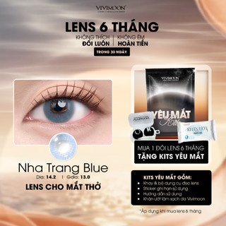 Kính áp tròng VIVIMOON lens cận màu xanh cho mắt thở Nha Trang Blue hạn 6 tháng kể từ khi mở vỉ