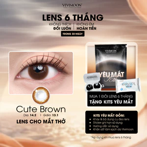 Kính áp tròng cận VIVIMOON LENS cận nâu tự nhiên cho mắt thở Cute Brown hạn sử dụng 6 tháng