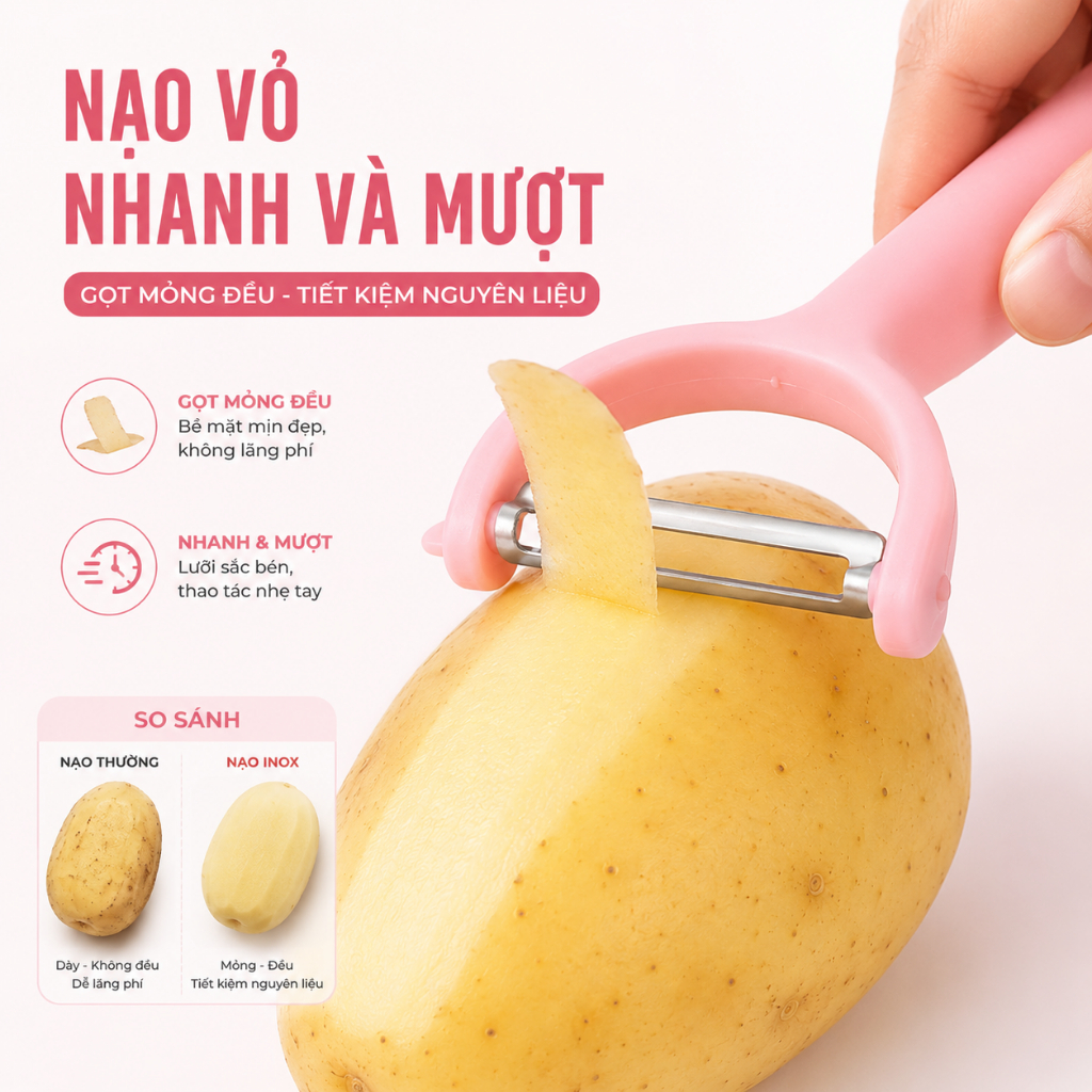 Nạo Rau Củ Quả Đa Năng Inox Không Gỉ Cao Cấp - Dao Gọt Vỏ Khoai Tây Cà Rốt Dưa Leo Táo Sắc Bén