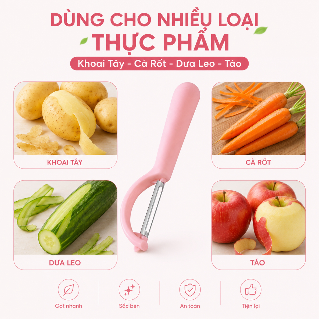 Nạo Rau Củ Quả Đa Năng Inox Không Gỉ Cao Cấp - Dao Gọt Vỏ Khoai Tây Cà Rốt Dưa Leo Táo Sắc Bén
