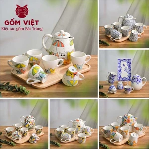 Bộ bình nước, bình trà vẽ tay thủ công nhiều họa tiết 1 lít cao cấp - Gốm sứ Bát Tràng - Gốm Việt