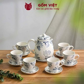Bộ bình nước, bình trà vẽ tay thủ công nhiều họa tiết 1 lít cao cấp - Gốm sứ Bát Tràng - Gốm Việt