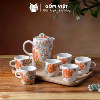 Bộ bình nước, bình trà vẽ tay thủ công nhiều họa tiết 1 lít cao cấp - Gốm sứ Bát Tràng - Gốm Việt