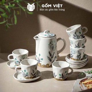 Bộ bình nước, bình trà vẽ tay thủ công nhiều họa tiết 1 lít cao cấp - Gốm sứ Bát Tràng - Gốm Việt