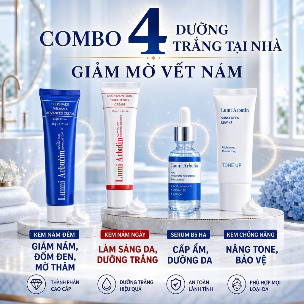 Kem Nám Ngày Đêm Lumi Arbutin  Giảm Thâm Mờ Nám Sáng Da Đều Màu Bộ 4 Món