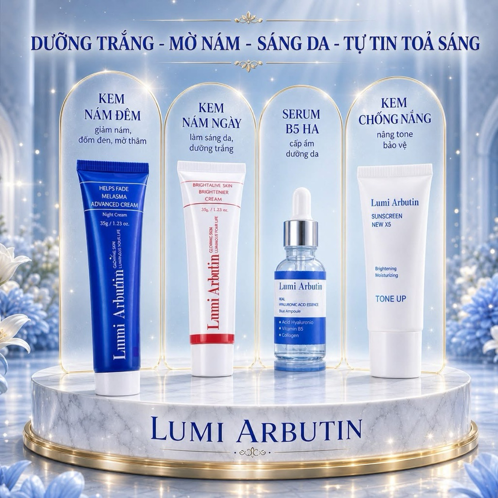 Kem Nám Ngày Đêm Lumi Arbutin  Giảm Thâm Mờ Nám Sáng Da Đều Màu Bộ 4 Món