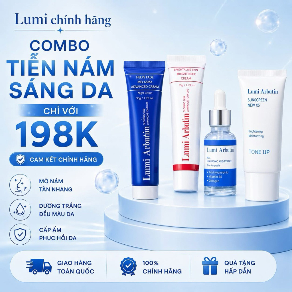 Kem Nám Ngày Đêm Lumi Arbutin  Giảm Thâm Mờ Nám Sáng Da Đều Màu Bộ 4 Món