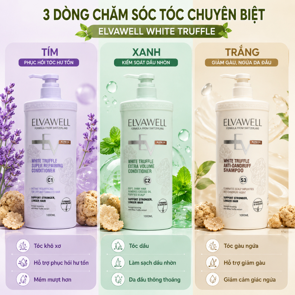 Dầu gội Elvawell size 1000ml - Giảm rụng tóc, hỗ trợ mọc tóc hiệu quả- Phù hợp cho cả gia đình