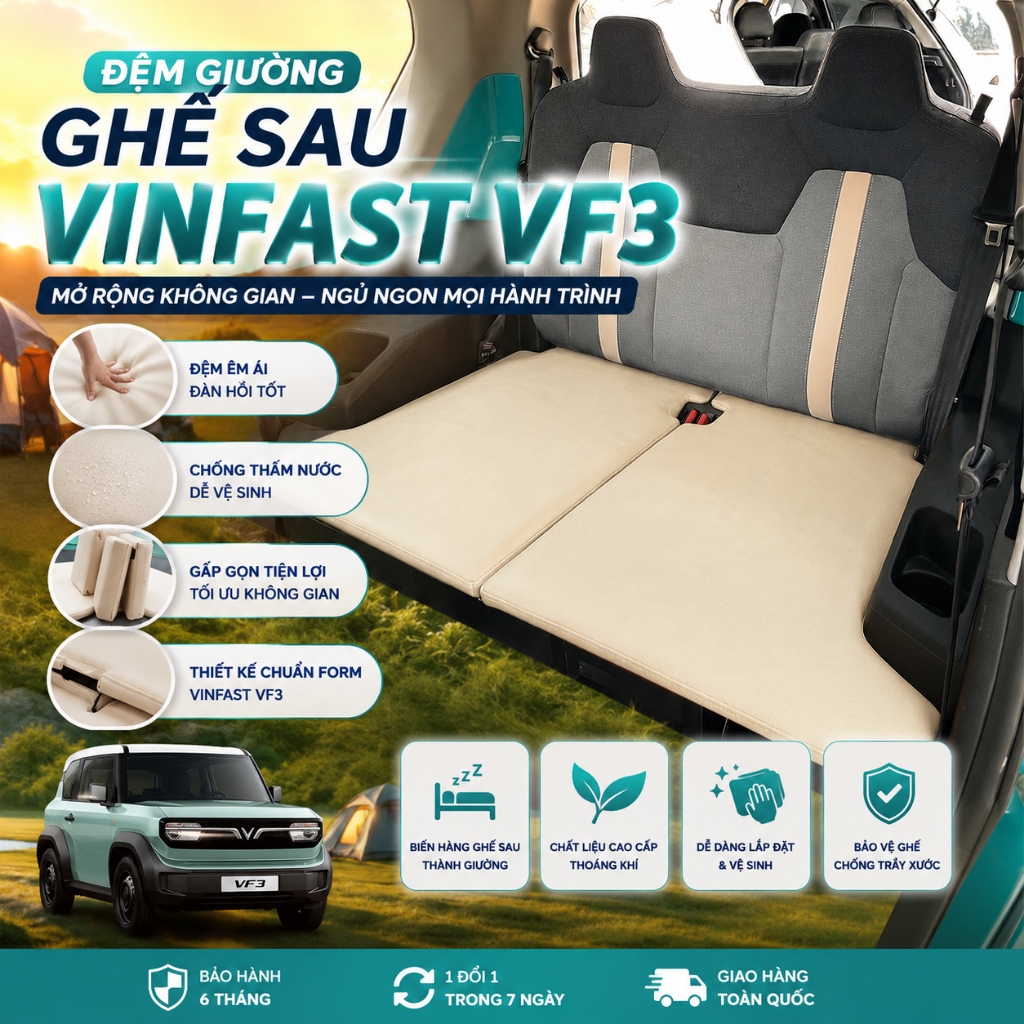 Đệm Ghế Sau Cho Xe Vinfast VF3 V2 Tăng Không Gian Hàng Ghế Sau Thành Giường Nghỉ Cao Cấp Tiện Lợi